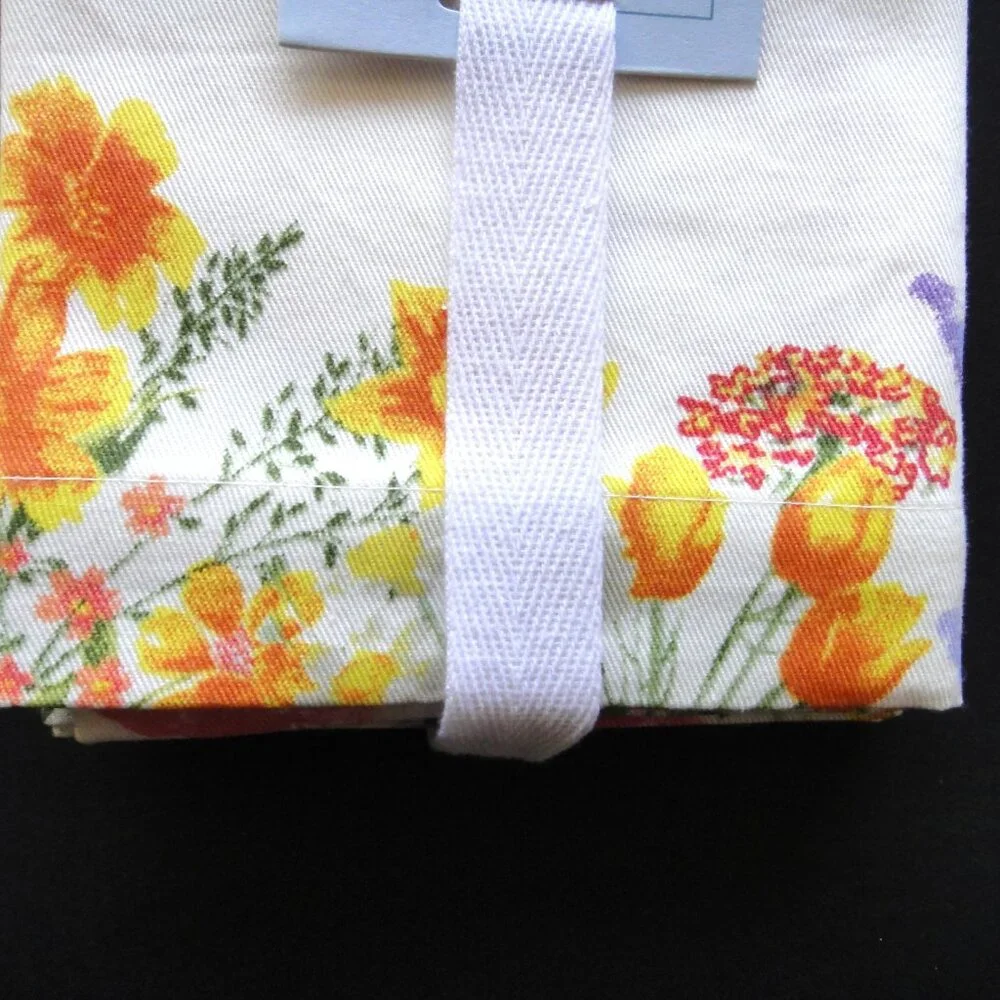 Sur La Table GARDEN FLORAL Napkins 20 x 20 Set 4 100% Cotton Multicolor Flowers